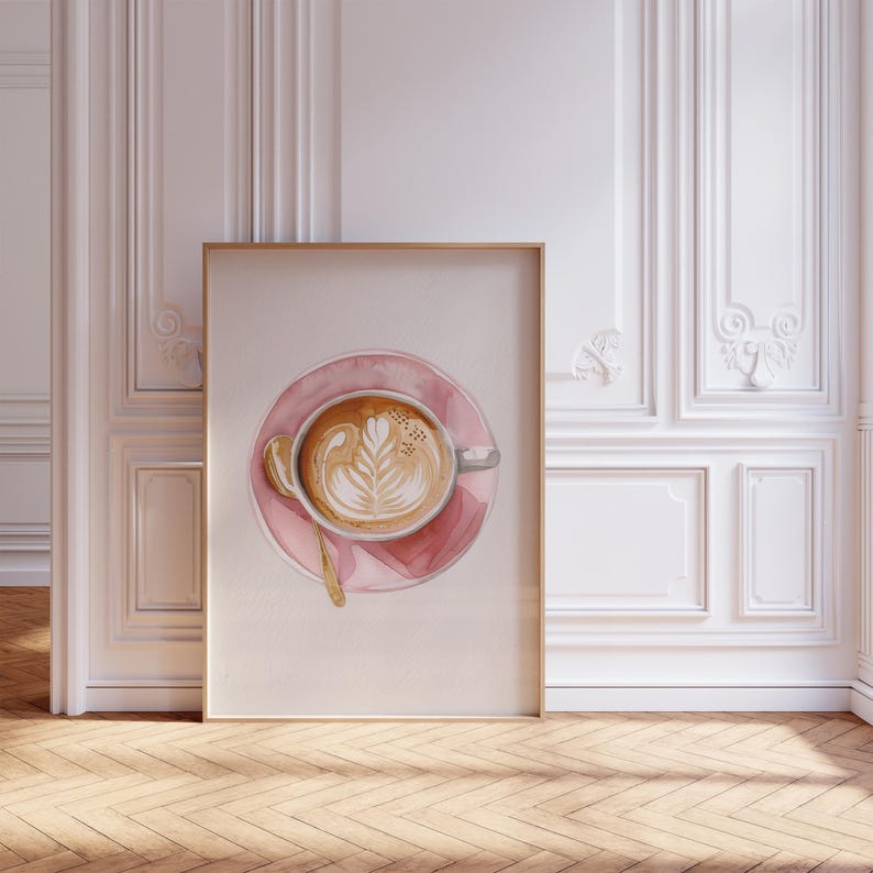 Watercolor pink latte coffee poster