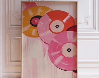 Pink Vinyl Record Poster | Retro Record Print | Vintage Vinyl Record Wall Art | Abstract Pink Record Print | Watercolor Vinyl Record Print