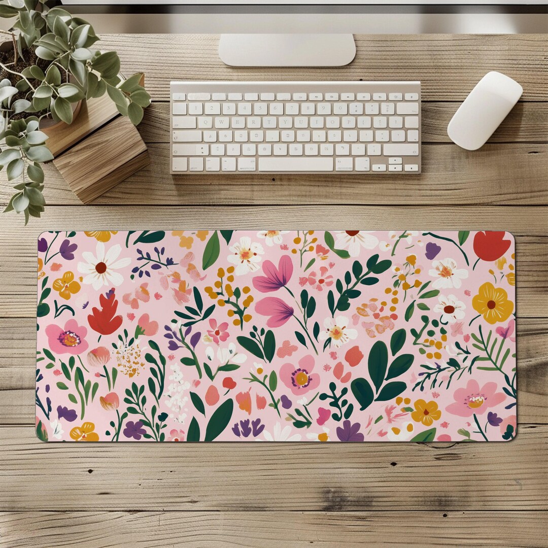 Pink Computer Table Mat Floral Desk Mat | Cute Desk Pad | Pink Desk Pad | Pink Keyboard Mat ...