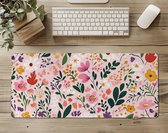 Floral Desk Mat | Cute Desk Pad | Pink Desk Pad | Pink Keyboard Mat | Flower Desktop Mat | Boho Desk Mat | Cute Desk Mat | Pink Computer Mat