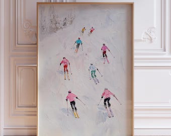 Retro Ski Poster | Vintage Ski Poster | Pink Ski Print | Mini Skier Print | Retro Skiing Poster | Vintage Ski Print | Snowy Mountain Print