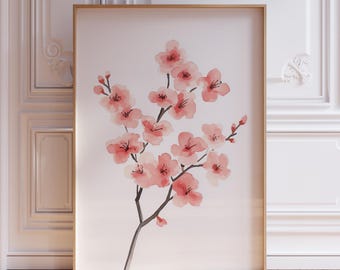 Arte mural japonés de flores de cerezo / Póster japonés de flores de cerezo / Estampado floral japonés / Arte mural japonés de árboles de cerezo
