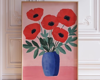 Red and Pink Poppy Wall Art Print