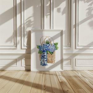 Preppy blue hydrangea print for coastal granddaughter decor
