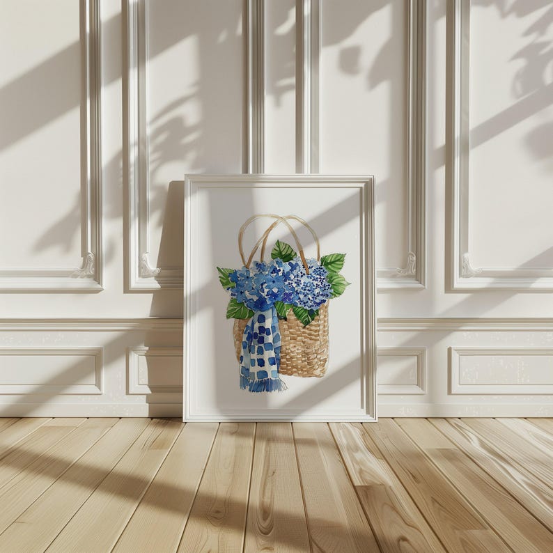 Preppy blue hydrangea print for coastal granddaughter decor