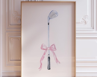 Pink Bow Golf Print | Bow Golf Poster | Watercolor Golf Print | Golf Club Print | Pink Golf Art Print | Coquette Golf Nursery Decor Print