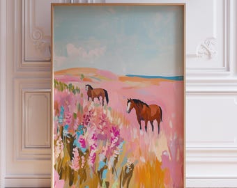 Pink Coastal Cowgirl Print | Long Live Cowgirls Print Coastal Cowgirl Wall Art | Boho Vintage Horse Wall Art | Countryside Landscape Poster