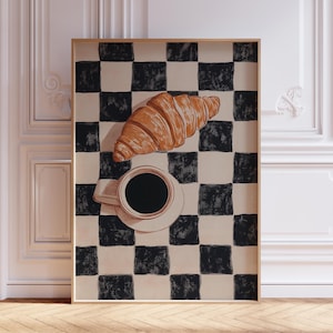 Coffee and Croissant Print for Retro Kitchen Wall Art