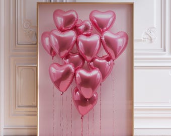 Imprimé coeur rose | Art mural rose clair | Affiche coeur rétro | Art mural coeur rose | Impression d'art d'amour | Impression d'art coeur ballon | Affiche d'amour