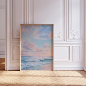 watercolor pastel sunset beach ocean print for girly coastal cowgirl wall art