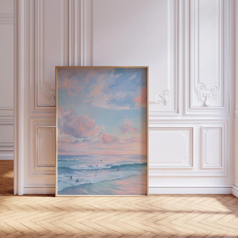 watercolor pastel sunset beach ocean print for girly coastal cowgirl wall art