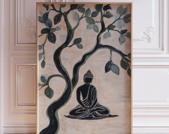 Buddha Wall Art | Zen Buddha Poster | Minimalist Buddha Art | Bodhi Tree Art | Tree of Life Wall Art | Spiritual Buddhist Art | Buddha Print