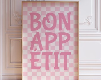 Pink Bon Appetit Print | Pink Retro Kitchen Wall Art | Pink Kitchen Typography Art | Trendy Bon Appetit Wall Decor | Bon Appetit Art Print