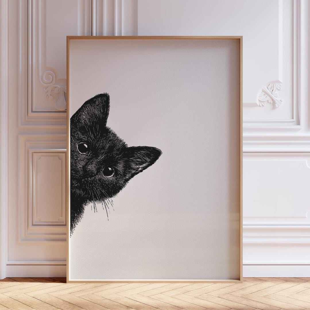 Black Cat Wall Art Print - Etsy