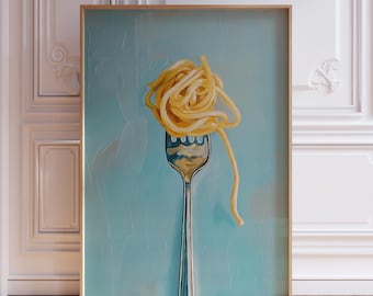 Blue Pasta Print | Pasta Lover Poster | Pasta Wall Decor | Aesthetic Kitchen Print | Italian Kitchen Print | Cute Food Poster | Pasta Poster