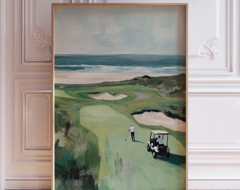 Grafika ścienna z motywem golfa dla mężczyzn | Akwarelowy wydruk golfowy | Plakat z motywem golfa w biurze | Grafika z motywem golfa | Akwarelowe pole golfowe | Plakat z krajobrazem golfowym