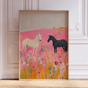 Girly Pink Horse Wall Art Print