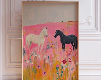 Girly Pink Horse Wall Art Print