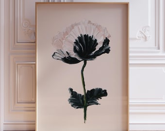 Stampa artistica minimalista in bianco e nero con papaveri da appendere al muro.