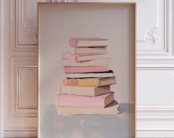 Stack of Books Wall Art | Library Books Wall Art | Pink Books Nursery Wall Art | Reading Nook Books Poster | Watercolor Book Stack Poster