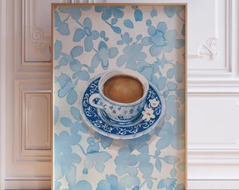 Blue Coffee Poster for Cottage Kitchen Art