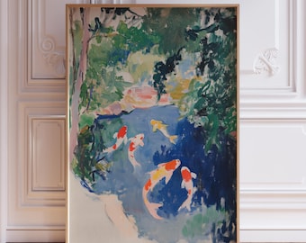 Lámina de peces koi para pared / Póster japonés de koi / Pintura colorida de peces koi / Arte mural japonés de koi para estanque / Regalo con lámina de koi / Lámina de arte de koi