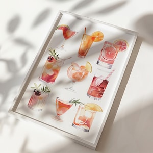 Pink cocktail poster for bar cart wall art
