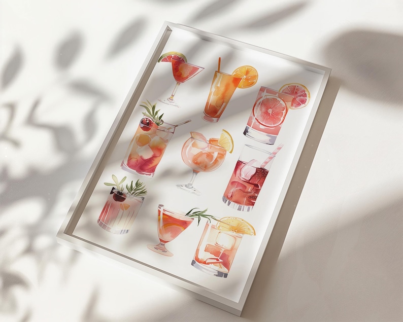Pink cocktail poster for bar cart wall art