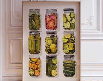Pickle Wall Art | Funny Kitchen Print | Pickle Art | Fun Kitchen Wall Art | Food Artwork | Funny Kitchen Poster | Hipster Pickle Art Print