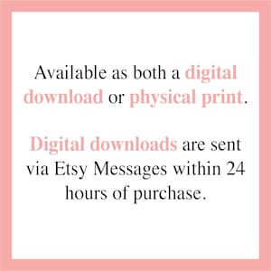 The image is a digital download or physical print, and digital downloads are sent via Etsy Messages within 24 hours of purchase.