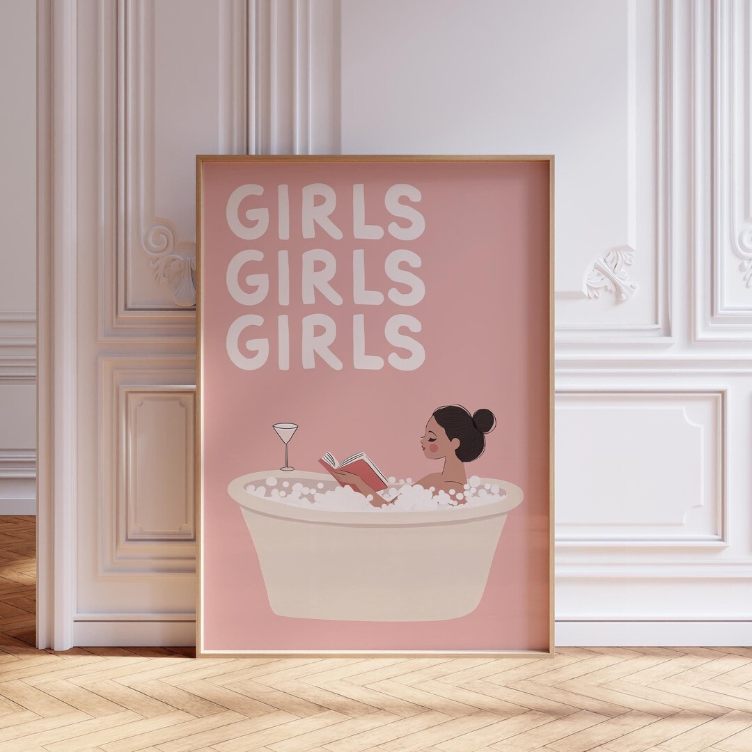 Girls Girls Girls Wall Art | Pink Bathtub Print | Girls Bathroom Wall ...