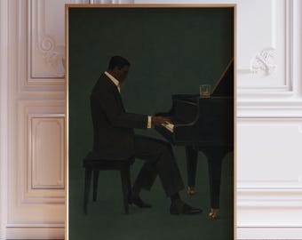 Dark Green Moody Jazz Musician Wall Art Print