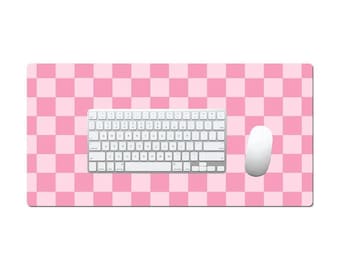 Pink Desk Mat | Checkered Computer Mat | Retro Desk Mat | Cute Desk Pad | Geometric Patterned Desktop Mat | Cute Desk Mat | Pink Desk Pad