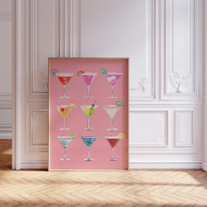 Retro pink martini poster for bar cart art