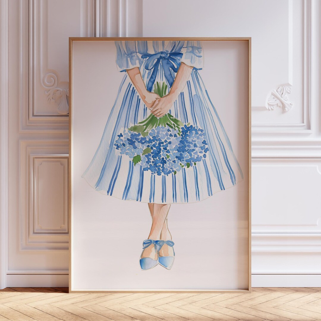 Blue and White Watercolor Floral Hydrangea Wall Art Print - Etsy