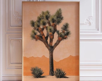 Retro Joshua Tree Print | Joshua Tree Landscape Print | Joshua Tree Wall Art | Joshua Tree National Park Poster | Desert Landscape Print