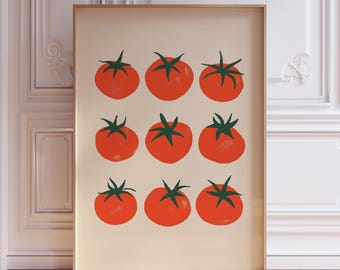 Póster vintage de tomate / Arte mural para cocina italiana / Lámina retro de tomate / Arte de comida mediterránea con verduras / Arte mural de comida italiana