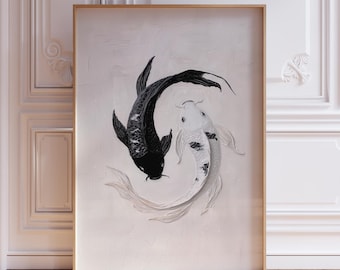 Koi Fish Poster | Black and White Japandi Wall Art | Koi Poster | Koi Painting | Minimalist Koi Wall Art | Asian Art Print | Koi Art Print