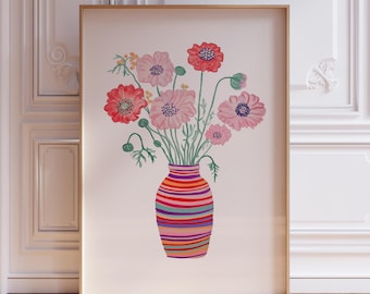 Pink and Red Poppy Wall Art Print