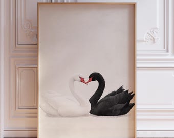 Black and White Swan Print | Black and White Swan Poster | Moody Swan Print | Black Swan Print