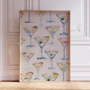 Blue Martini Print | Pink Martini Poster | Dirty Martini Wall Art | Dirty Martini Art Print | Dirty Martini Wall Print | Pink Cocktail Print