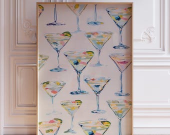 Blue Martini Print | Pink Martini Poster | Dirty Martini Wall Art | Dirty Martini Art Print | Dirty Martini Wall Print | Pink Cocktail Print