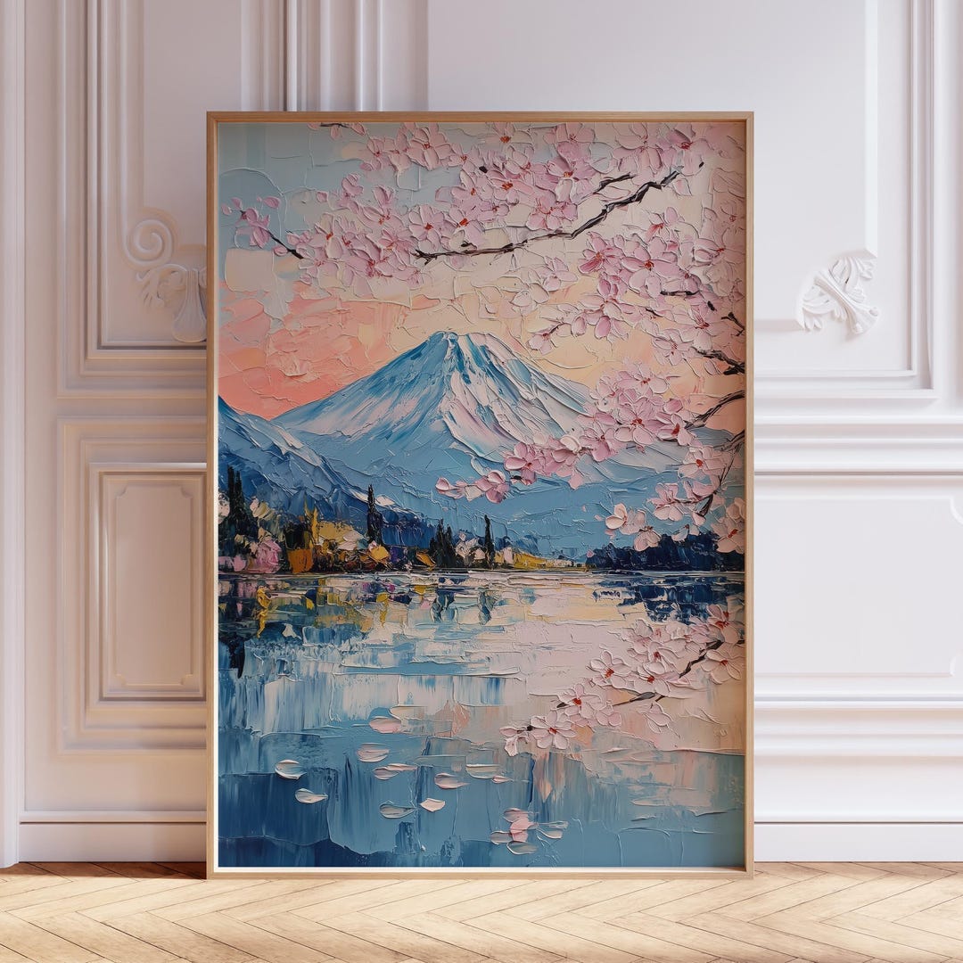 Japanese Cherry Blossom Wall Art | Mt Fuji Print | Watercolor Cherry ...