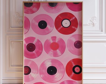 Pink Vinyl Record Poster | Retro Record Print | Vintage Vinyl Record Wall Art | Abstract Pink Record Print | Watercolor Vinyl Record Print