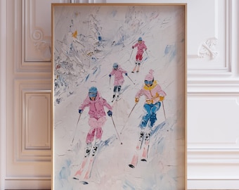 Pink Ski Poster | Retro Skiing Poster | Pink Ski Print | Girly Skier Print | Retro Ski Poster | Vintage Ski Poster | Retro Skiing Poster