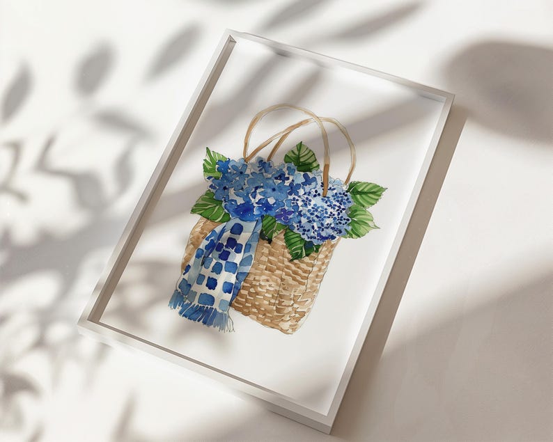 Preppy blue hydrangea print for coastal granddaughter decor