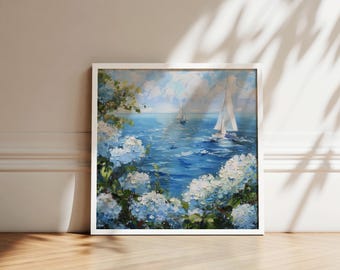 Coastal Granddaughter Print | Sailboat Print | Coastal Ocean print | Blue Floral Print | Blue Beachy Poster | Blue Coastal Grandma Print