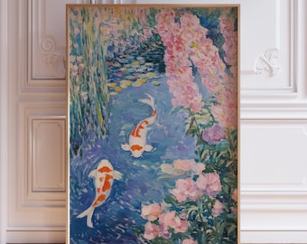 Lámina de peces koi para pared / Póster japonés de koi / Pintura colorida de peces koi / Arte mural japonés de koi para estanque / Regalo con lámina de koi / Lámina de arte de koi