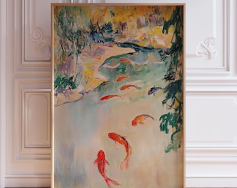 Lámina decorativa de peces koi / Póster japonés de koi / Arte mural japonés de koi / Lámina decorativa de koi / Impresión artística de koi / Pintura de peces koi / Arte mural de estanque de koi