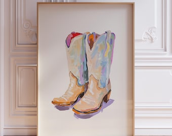 Watercolor Cowboy Boots Wall Art Print
